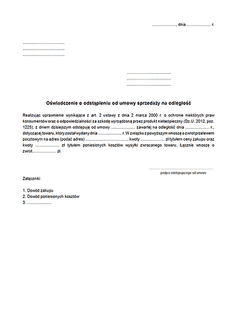 OoOUSO Oświadczenie o odstąpieniu od umowy sprzedaży na odległość
