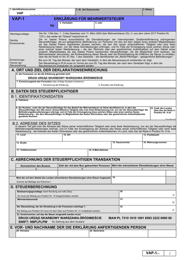 VAP-1de (1) ERKLÄRUNG FÜR MEHRWERTSTEUER