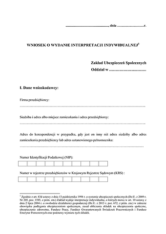ZUS WOI (od XI 2013) Wniosek o wydanie interpretacji indywidualnej
