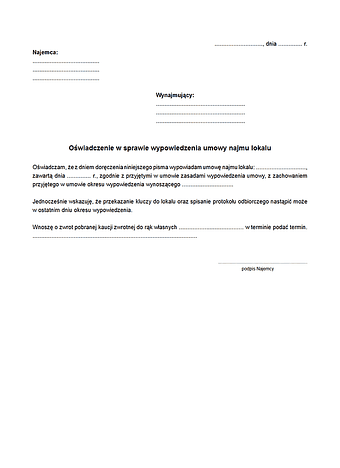 OWSWUN Oświadczenie w sprawie wypowiedzenia umowy najmu lokalu