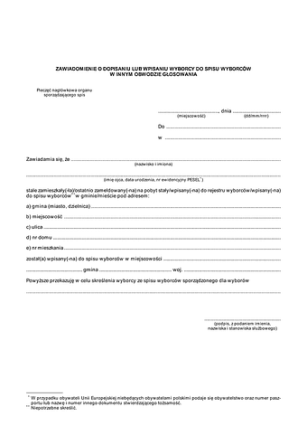 ZawW MSW Zawiadomienie o dopisaniu lub wpisaniu wyborcy do spisu wyborców w innym obwodzie - Ministerstwo Spraw Wewnętrznych