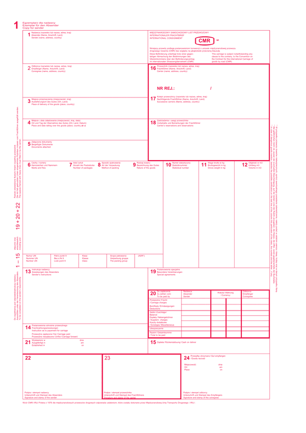CMR Międzynarodowy samochodowy list przewozowy