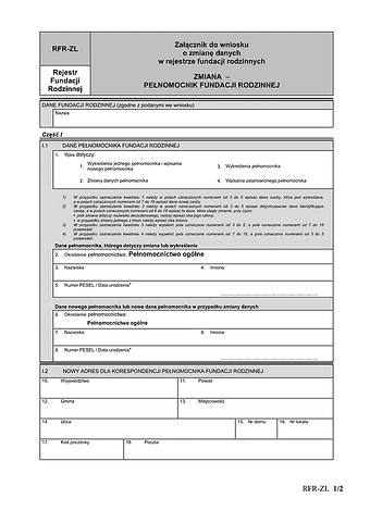 RFR-ZL Załącznik do wniosku o zmianę danych w rejestrze fundacji rodzinnych ZMIANA – ZARZĄD / RADA NADZORCZA FUNDACJI RODZINNEJ