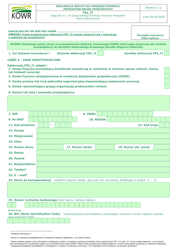 FPZ_f1 Deklaracja wpłaty na fundusze promocji produktów rolno-spożywczych