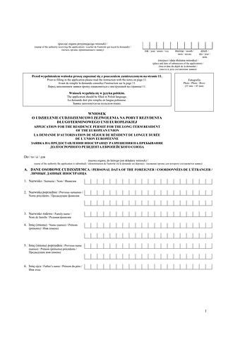Wniosek o udzielenie cudzoziemcowi zezwolenia na pobyt rezydenta długoterminowego UE