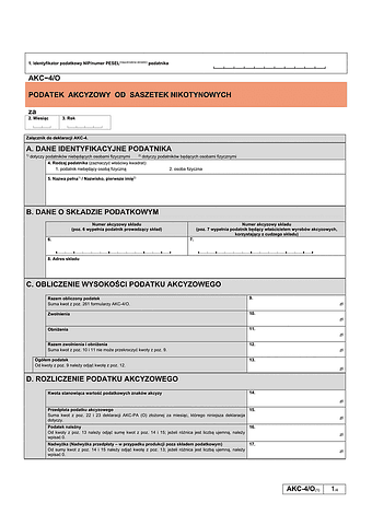 AKC-4/O (1) Podatek akcyzowy od saszetek nikotynowych