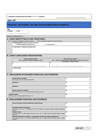 AKC-4/P (1) Podatek akcyzowy od innych wyrobów nikotynowych