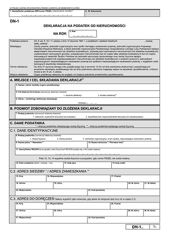 DN-1 Deklaracja na podatek od nieruchomości