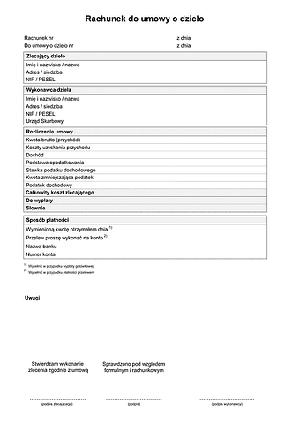 RdUOD (2026) Rachunek do umowy o dzieło (do 200 zł)