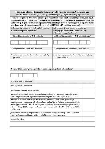 DMPOIG Formularz informacji przedstawianych przy ubieganiu się o pomoc de minimis przez przedsiębiorcę wykonującego usługę świadczoną w ogólnym interesie gospodarczym