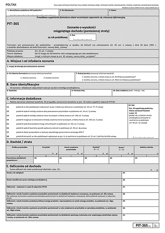 PIT-36S (32) (2025) Zeznanie o wysokości osiągniętego dochodu (poniesionej straty)