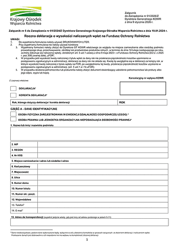 DnpFOR Roczna deklaracja o wysokości naliczonych wpłat na Fundusz Ochrony Rolnictwa