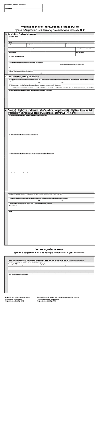 SFJOP Info (2) Wprowadzenie oraz dodatkowe informacje i objaśnienia do sprawozdania finansowego dla jednostek pożytku publicznego, zgodnie z Załącznikiem Nr 6 do ustawy o rachunkowości - z wysyłką pliku xml JPK_SF