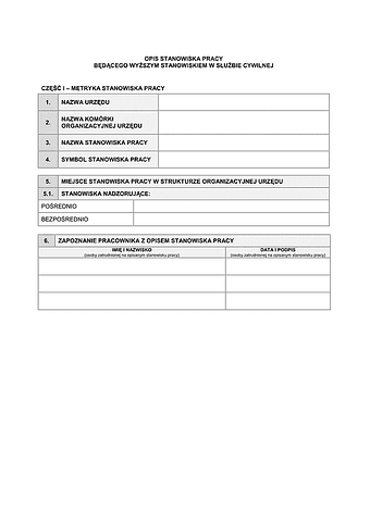 S-BWS Opis stanowiska pracy będącego wyższym stanowiskiem w służbie cywilnej