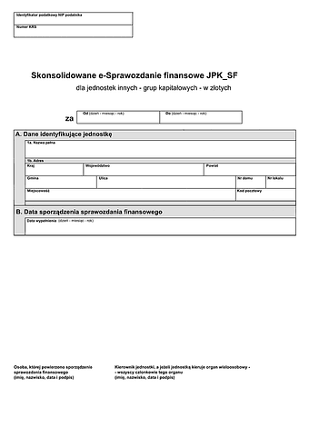 SFJGKZ (2) Skonsolidowane e-Sprawozdanie finansowe JPK_SF dla jednostek innych (SFSINZ) - grup kapitałowych w złotych - z wysyłką pliku xml JPK_SF