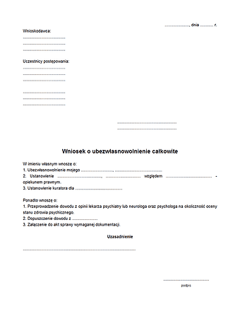 WoU Wniosek o ubezwłasnowolnienie