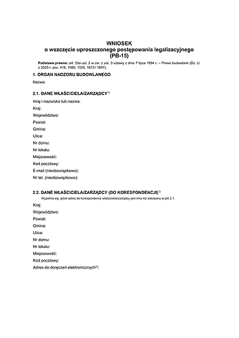 PB-15 Wniosek o wszczęcie uproszczonego postępowania legalizacyjnego (PB-15)