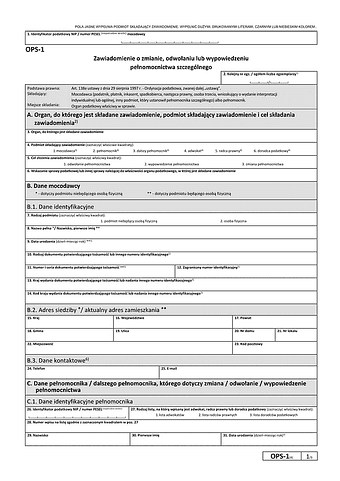 OPS-1 (4) Zawiadomienie o odwołaniu/wypowiedzeniu/zmianie pełnomocnictwa szczególnego