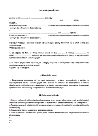 UmowaL Umowa lojalnościowa