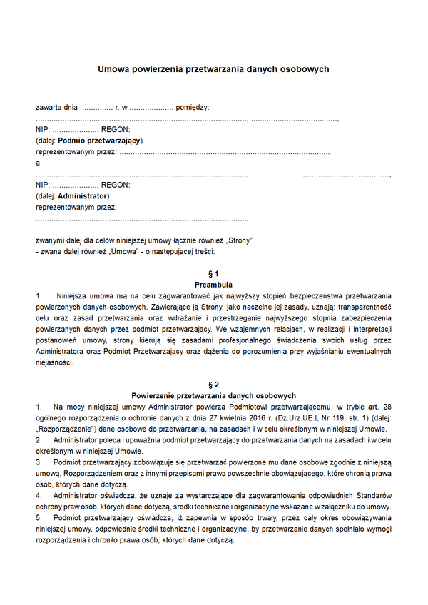 RODO-UPDO Umowa powierzenia przetwarzania danych osobowych (RODO)