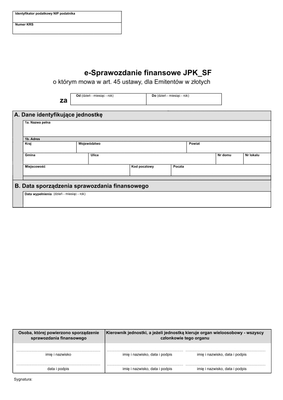 SFE (1) (archiwalny) e-Sprawozdanie finansowe JPK_SF, o którym mowa w art. 45 ustawy, dla Emitentów Papierów Wartościowych (spółek notowanych na Giełdzie Papierów Wartościowych oraz NewConnect) - z wysyłką JPK_SF (1)