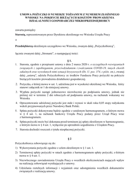 UP Um (archiwalny) Umowa pożyczki do wniosku na pokrycie bieżących kosztów prowadzenia działalności gospodarczej mikroprzedsiębiorcy (Covid-19 koronawirus)