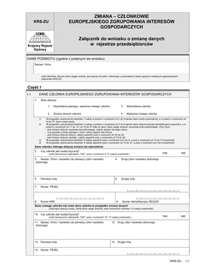 KRS-ZU Zmiana - członkowie europejskiego zgrupowania interesów gospodarczych - załącznik do wniosku o zmianę danych w rejestrze przedsiębiorców