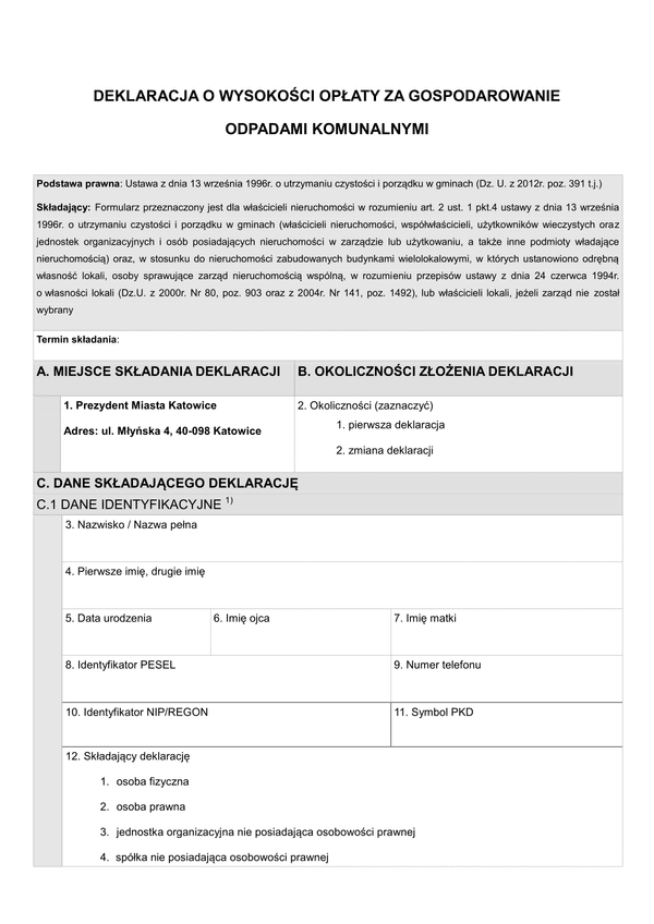 DWOOK-Kat (archiwalny) Deklaracja o wysokości opłaty za gospodarowanie odpadami komunalnymi - Katowice