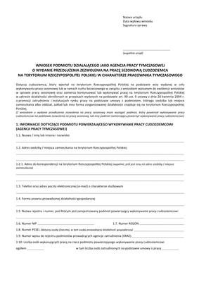 WPDJAPT - z10 Wniosek podmiotu działającego jako agencja pracy tymczasowej o wydanie zezwolenia na pracę sezonową cudzoziemca na terytorium Rzeczypospolitej Polskiej w charakterze pracownika tymczasowego