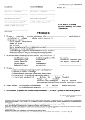 WoRWZP-Kr Wniosek o rejestrację, czasową rejestrację, wyrejestrowanie i zawiadomienie o pojeździe Kraków