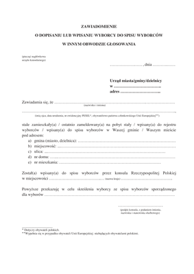 ZawW MSZ Zawiadomienie o dopisaniu lub wpisaniu wyborcy do spisu wyborców w innym obwodzie - Ministerstwo Spraw Zagranicznych