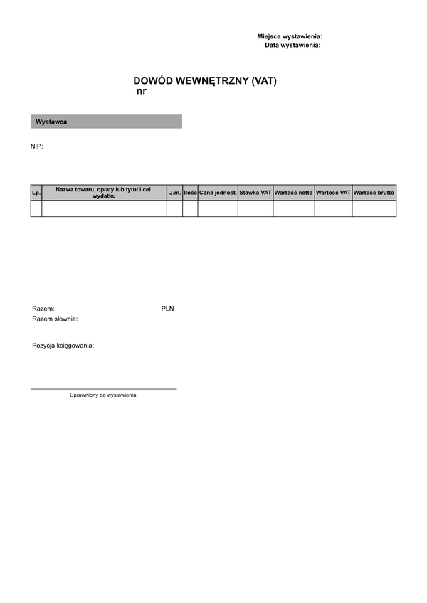 DW-VAT Dowód wewnętrzny VAT