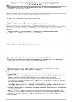 SFIWu Standardowy formularz informacyjny dotyczący umowy o uczestnictwo w systemie wymiany