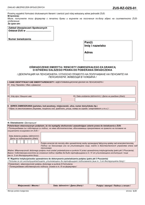 ZUS-RZ-OZS-01 (archiwalny) Oświadczenie emeryta / rencisty zamieszkałego za granicą o istnieniu dalszego prawa do pobierania świadczenia (w wersji polsko-bułgarskiej)