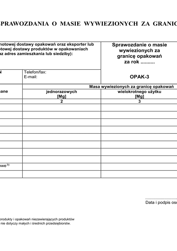 OPAK-3 (archiwalny) Formularz sprawozdania o masie wytworzonych opakowań